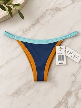 L*SPACE Vacay Bottom Classic Slate Inka Gold Pool Stretch Contrast Trim XL NEW